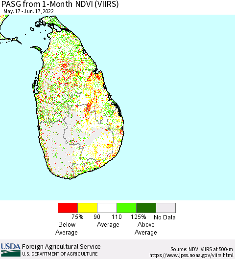 Sri Lanka PASG from 1-Month NDVI (VIIRS) Thematic Map For 6/11/2022 - 6/20/2022