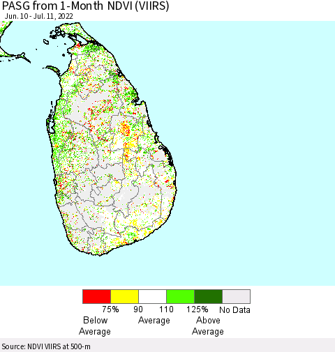 Sri Lanka PASG from 1-Month NDVI (VIIRS) Thematic Map For 7/4/2022 - 7/11/2022