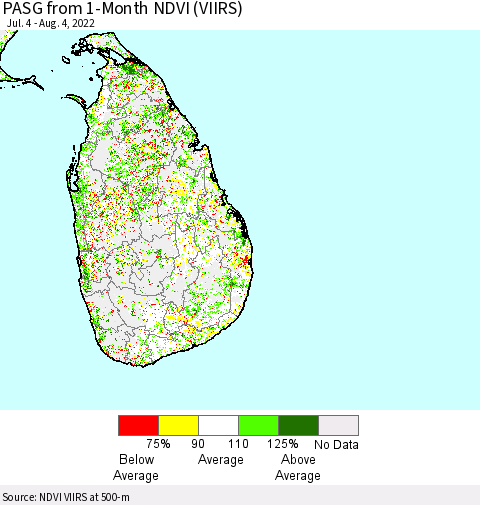 Sri Lanka PASG from 1-Month NDVI (VIIRS) Thematic Map For 7/28/2022 - 8/4/2022