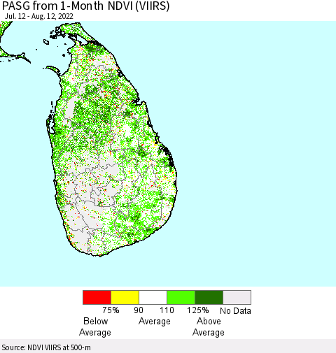 Sri Lanka PASG from 1-Month NDVI (VIIRS) Thematic Map For 8/5/2022 - 8/12/2022