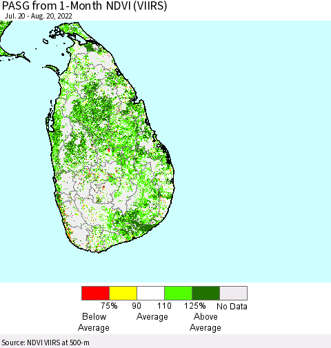 Sri Lanka PASG from 1-Month NDVI (VIIRS) Thematic Map For 8/11/2022 - 8/20/2022