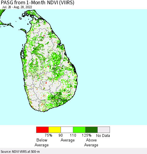 Sri Lanka PASG from 1-Month NDVI (VIIRS) Thematic Map For 8/21/2022 - 8/28/2022