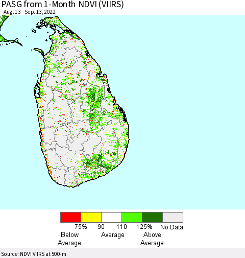 Sri Lanka PASG from 1-Month NDVI (VIIRS) Thematic Map For 9/6/2022 - 9/13/2022
