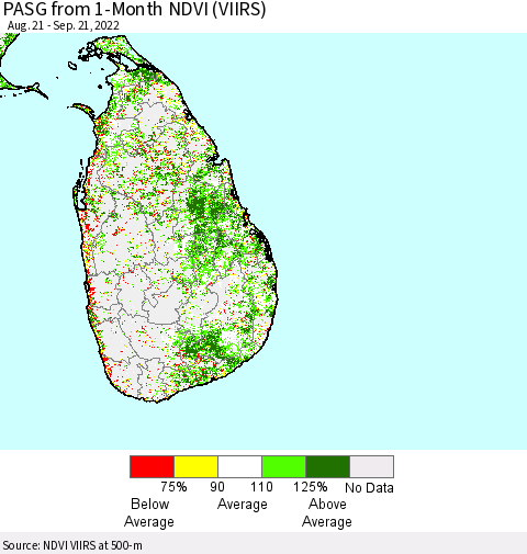 Sri Lanka PASG from 1-Month NDVI (VIIRS) Thematic Map For 9/14/2022 - 9/21/2022