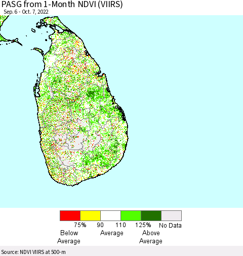 Sri Lanka PASG from 1-Month NDVI (VIIRS) Thematic Map For 9/30/2022 - 10/7/2022