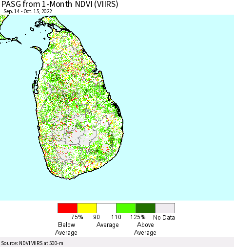 Sri Lanka PASG from 1-Month NDVI (VIIRS) Thematic Map For 10/8/2022 - 10/15/2022