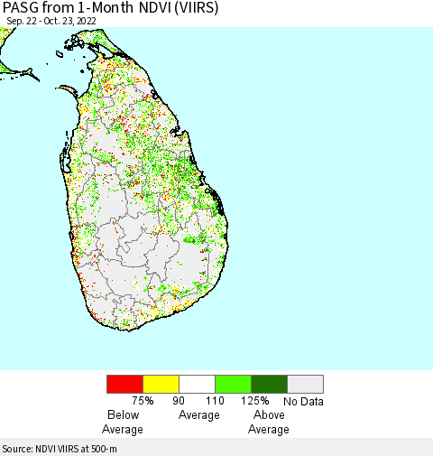 Sri Lanka PASG from 1-Month NDVI (VIIRS) Thematic Map For 10/16/2022 - 10/23/2022