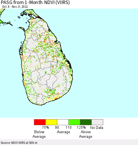 Sri Lanka PASG from 1-Month NDVI (VIIRS) Thematic Map For 11/1/2022 - 11/8/2022