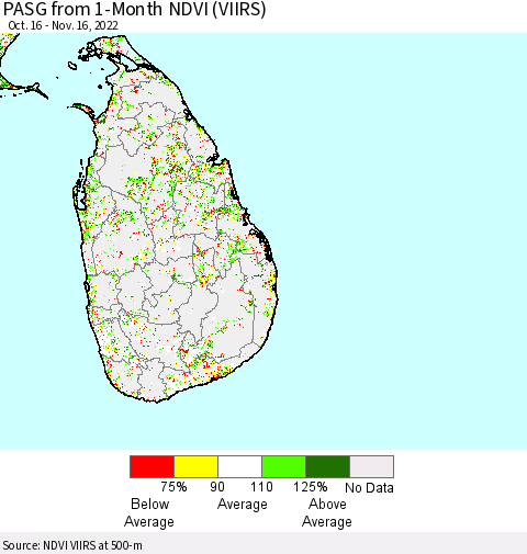 Sri Lanka PASG from 1-Month NDVI (VIIRS) Thematic Map For 11/9/2022 - 11/16/2022