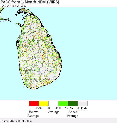 Sri Lanka PASG from 1-Month NDVI (VIIRS) Thematic Map For 11/17/2022 - 11/24/2022