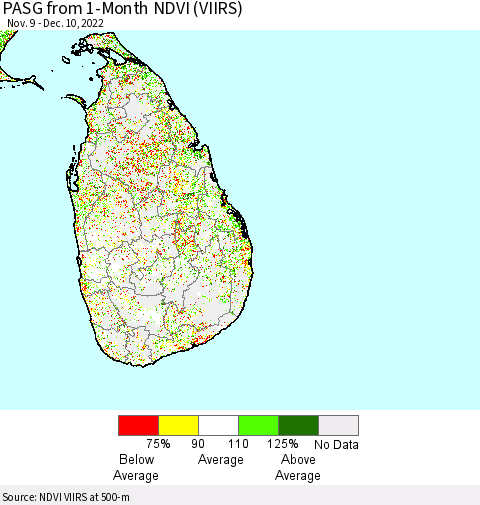 Sri Lanka PASG from 1-Month NDVI (VIIRS) Thematic Map For 12/1/2022 - 12/10/2022