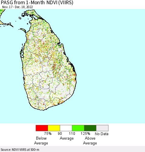 Sri Lanka PASG from 1-Month NDVI (VIIRS) Thematic Map For 12/11/2022 - 12/18/2022