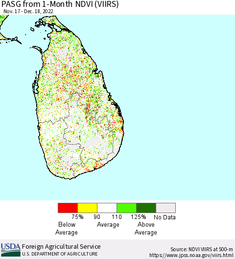 Sri Lanka PASG from 1-Month NDVI (VIIRS) Thematic Map For 12/11/2022 - 12/20/2022