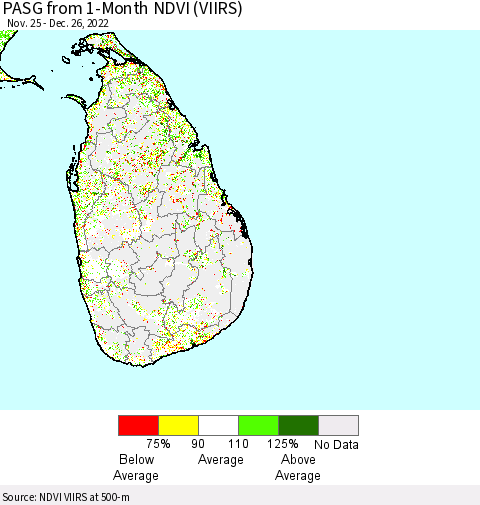 Sri Lanka PASG from 1-Month NDVI (VIIRS) Thematic Map For 12/19/2022 - 12/26/2022