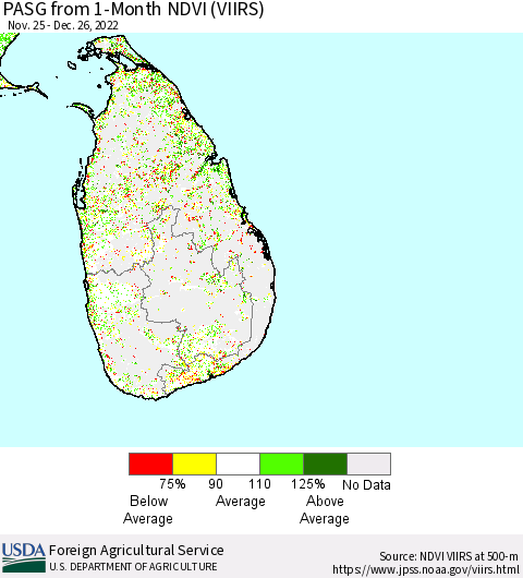Sri Lanka PASG from 1-Month NDVI (VIIRS) Thematic Map For 12/21/2022 - 12/31/2022