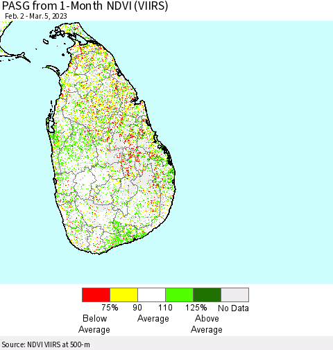 Sri Lanka PASG from 1-Month NDVI (VIIRS) Thematic Map For 2/26/2023 - 3/5/2023