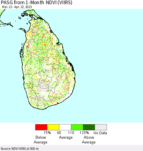 Sri Lanka PASG from 1-Month NDVI (VIIRS) Thematic Map For 4/15/2023 - 4/22/2023