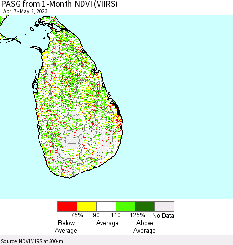 Sri Lanka PASG from 1-Month NDVI (VIIRS) Thematic Map For 5/1/2023 - 5/8/2023