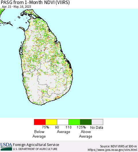 Sri Lanka PASG from 1-Month NDVI (VIIRS) Thematic Map For 5/11/2023 - 5/20/2023