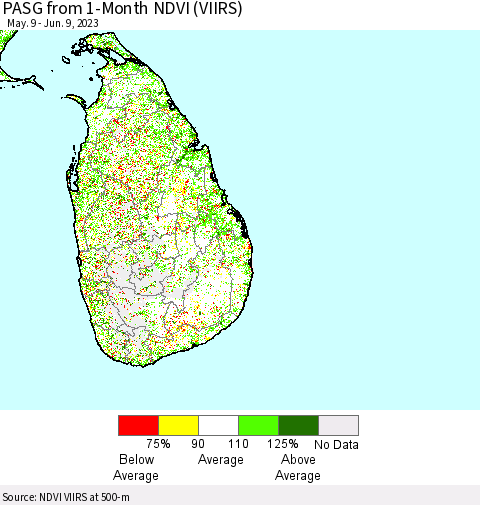 Sri Lanka PASG from 1-Month NDVI (VIIRS) Thematic Map For 6/2/2023 - 6/9/2023