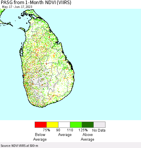 Sri Lanka PASG from 1-Month NDVI (VIIRS) Thematic Map For 6/10/2023 - 6/17/2023