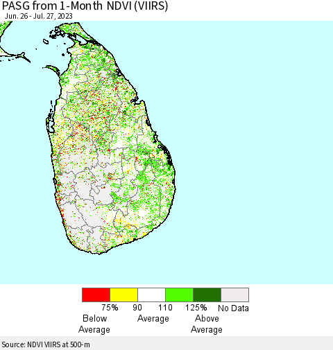 Sri Lanka PASG from 1-Month NDVI (VIIRS) Thematic Map For 7/20/2023 - 7/27/2023
