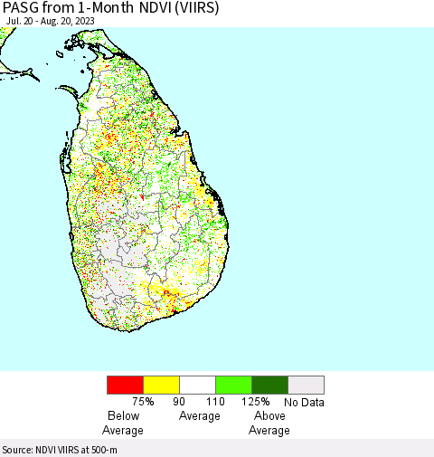 Sri Lanka PASG from 1-Month NDVI (VIIRS) Thematic Map For 8/11/2023 - 8/20/2023