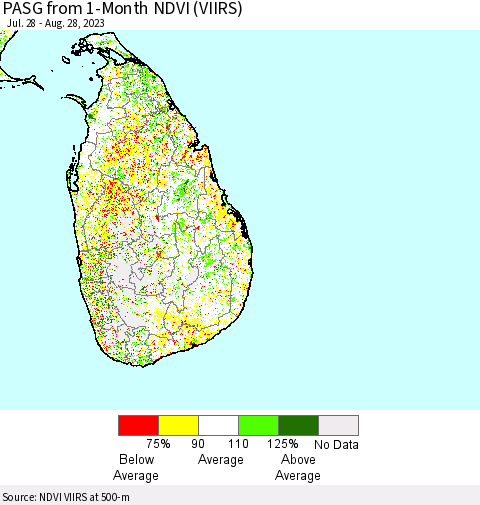 Sri Lanka PASG from 1-Month NDVI (VIIRS) Thematic Map For 8/21/2023 - 8/28/2023