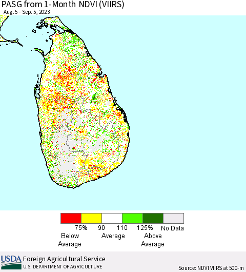 Sri Lanka PASG from 1-Month NDVI (VIIRS) Thematic Map For 9/1/2023 - 9/10/2023
