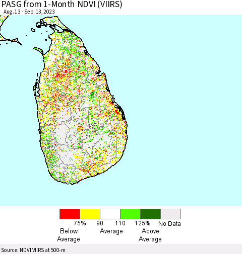 Sri Lanka PASG from 1-Month NDVI (VIIRS) Thematic Map For 9/6/2023 - 9/13/2023