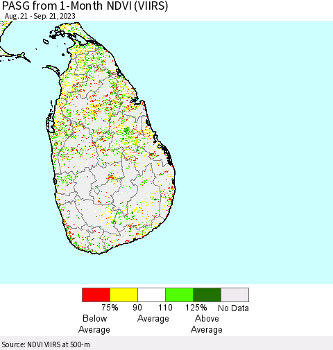 Sri Lanka PASG from 1-Month NDVI (VIIRS) Thematic Map For 9/14/2023 - 9/21/2023