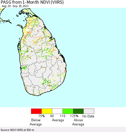 Sri Lanka PASG from 1-Month NDVI (VIIRS) Thematic Map For 9/22/2023 - 9/29/2023
