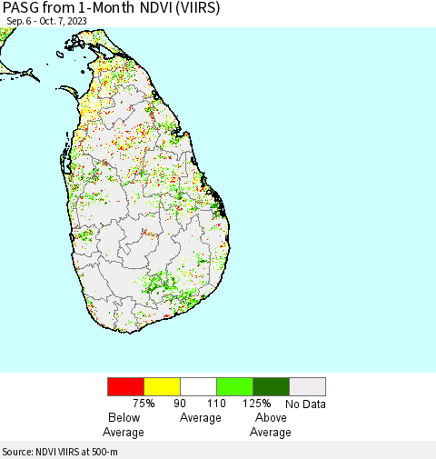 Sri Lanka PASG from 1-Month NDVI (VIIRS) Thematic Map For 9/30/2023 - 10/7/2023