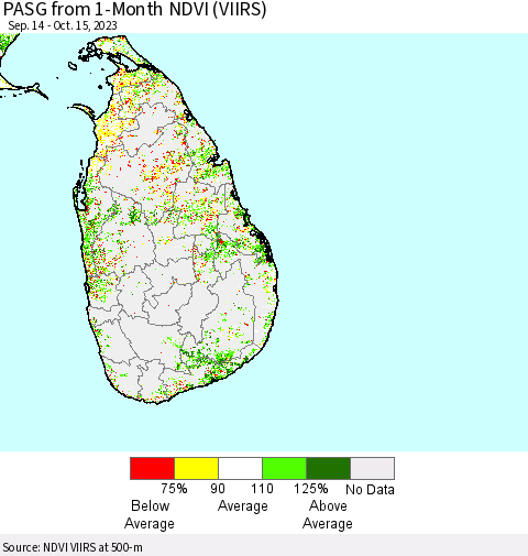 Sri Lanka PASG from 1-Month NDVI (VIIRS) Thematic Map For 10/8/2023 - 10/15/2023