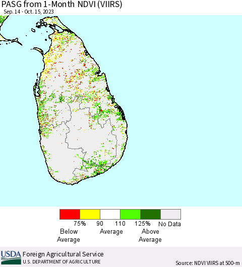 Sri Lanka PASG from 1-Month NDVI (VIIRS) Thematic Map For 10/11/2023 - 10/20/2023