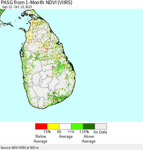 Sri Lanka PASG from 1-Month NDVI (VIIRS) Thematic Map For 10/16/2023 - 10/23/2023