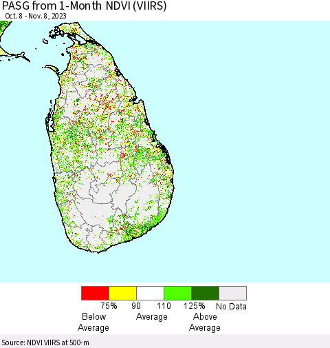 Sri Lanka PASG from 1-Month NDVI (VIIRS) Thematic Map For 11/1/2023 - 11/8/2023