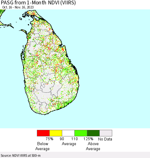Sri Lanka PASG from 1-Month NDVI (VIIRS) Thematic Map For 11/9/2023 - 11/16/2023