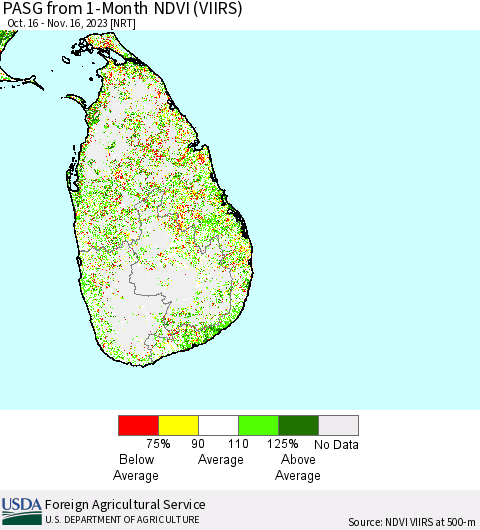 Sri Lanka PASG from 1-Month NDVI (VIIRS) Thematic Map For 11/11/2023 - 11/20/2023
