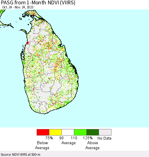 Sri Lanka PASG from 1-Month NDVI (VIIRS) Thematic Map For 11/17/2023 - 11/24/2023