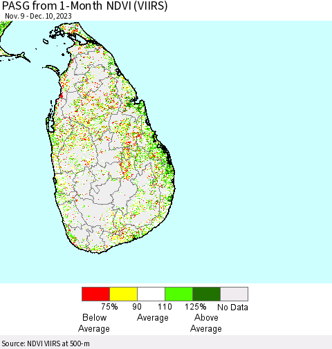 Sri Lanka PASG from 1-Month NDVI (VIIRS) Thematic Map For 12/3/2023 - 12/10/2023