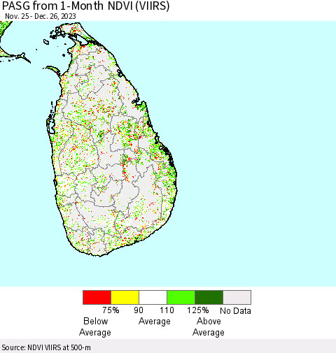 Sri Lanka PASG from 1-Month NDVI (VIIRS) Thematic Map For 12/19/2023 - 12/26/2023