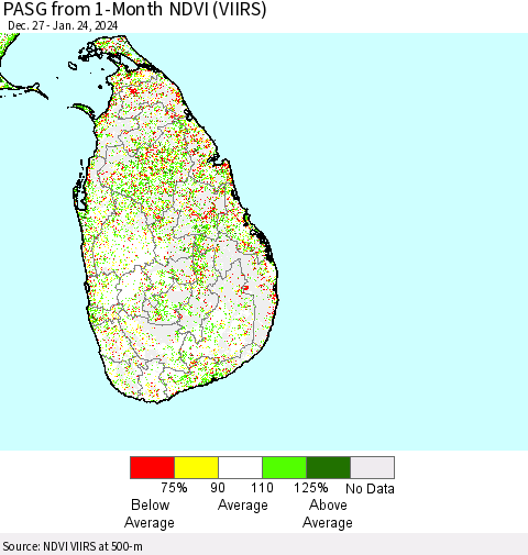 Sri Lanka PASG from 1-Month NDVI (VIIRS) Thematic Map For 1/17/2024 - 1/24/2024