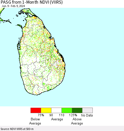 Sri Lanka PASG from 1-Month NDVI (VIIRS) Thematic Map For 2/2/2024 - 2/9/2024