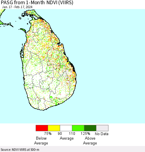 Sri Lanka PASG from 1-Month NDVI (VIIRS) Thematic Map For 2/10/2024 - 2/17/2024