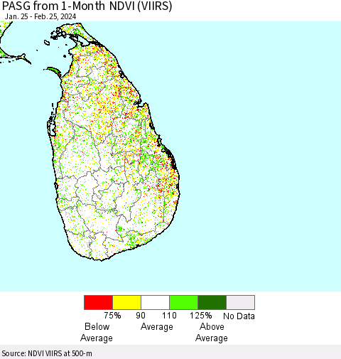 Sri Lanka PASG from 1-Month NDVI (VIIRS) Thematic Map For 2/18/2024 - 2/25/2024