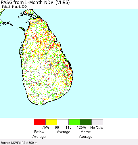 Sri Lanka PASG from 1-Month NDVI (VIIRS) Thematic Map For 2/26/2024 - 3/4/2024