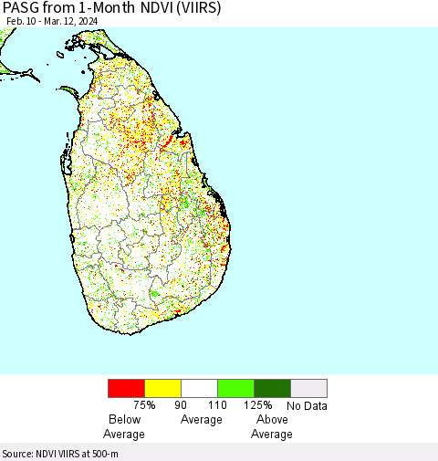 Sri Lanka PASG from 1-Month NDVI (VIIRS) Thematic Map For 3/5/2024 - 3/12/2024