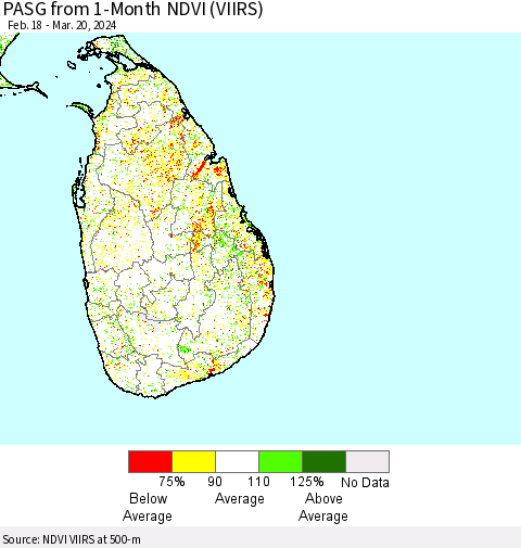 Sri Lanka PASG from 1-Month NDVI (VIIRS) Thematic Map For 3/13/2024 - 3/20/2024
