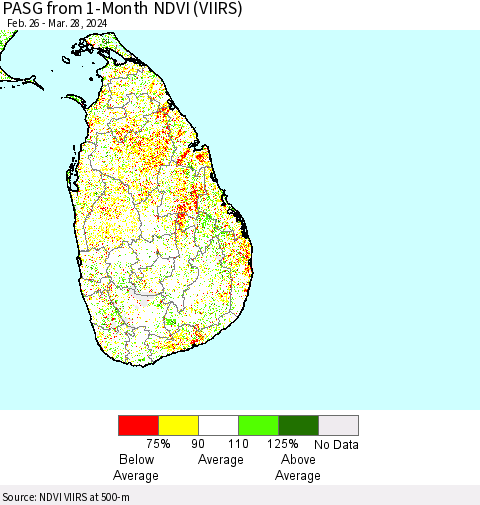Sri Lanka PASG from 1-Month NDVI (VIIRS) Thematic Map For 3/21/2024 - 3/28/2024